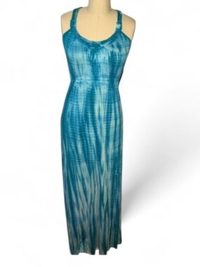 Even Sundress Tie dye Turquoise Blue  Maxi Sz S DEFECT READ